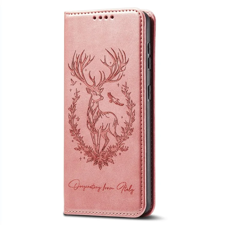 Stand Case for Honor X60 Pro 5G / X9c 5G / Magic7 Lite 5G Lucky Deer Imprinted Magnetic Closure Leather Wallet Phone Cover - Pink