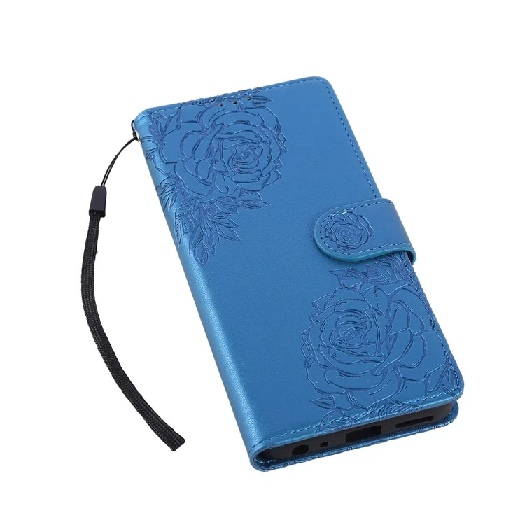 Capa para Realme C33 4G / C33 2023 4G Flor Rosa em Couro PU com Carteira e 3 Compartimentos para Cartão - Azul