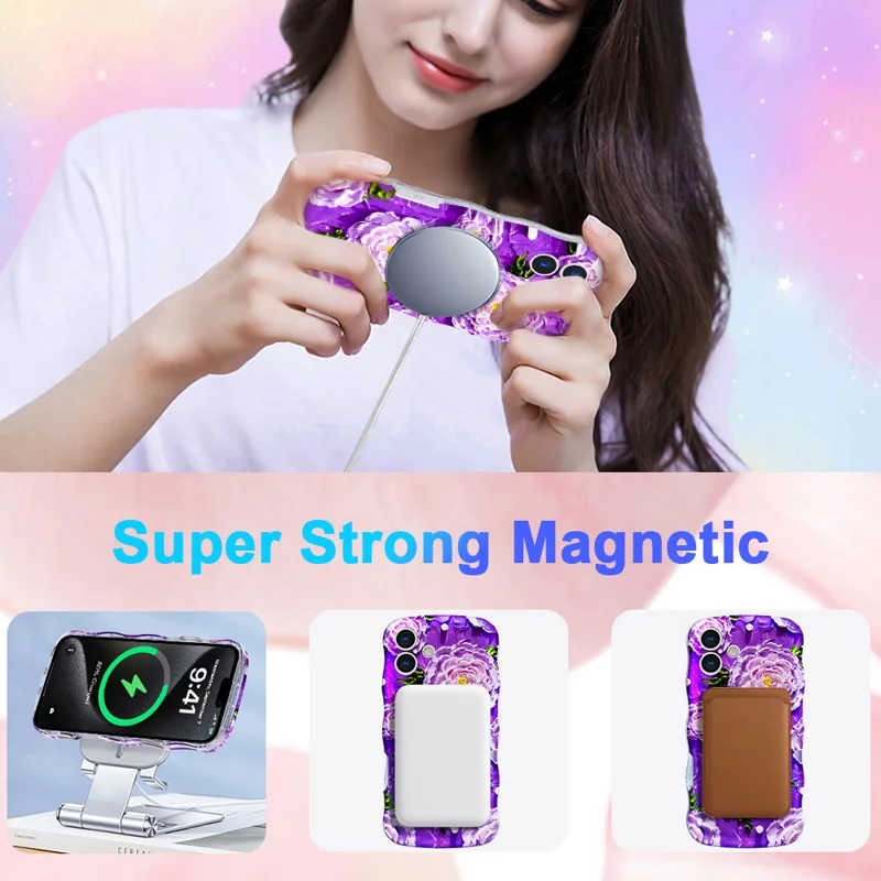 For iPhone 16 Magnetic Case Wave Edge Glitter TPU Phone Back Cover - GWL10222
