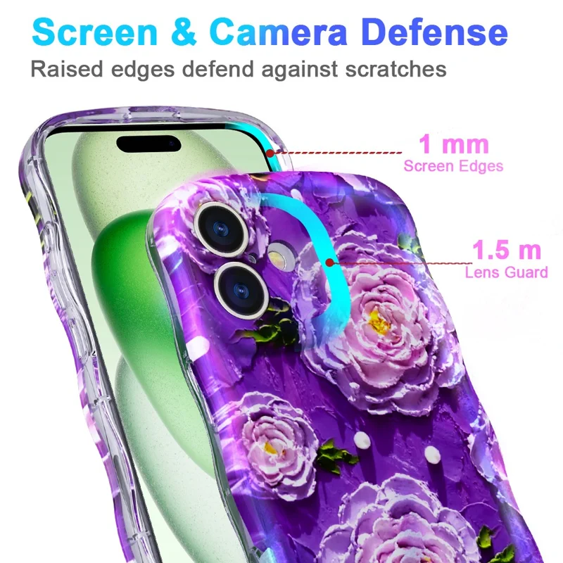 For iPhone 16 Magnetic Case Wave Edge Glitter TPU Phone Back Cover - GWL10222