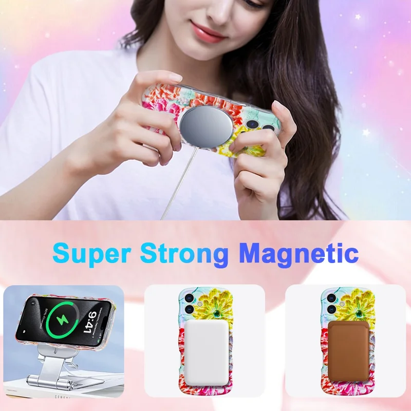 For iPhone 16 Magnetic Case Wave Edge Glitter TPU Phone Back Cover - GWL10223