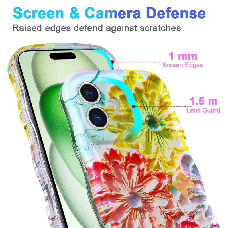 For iPhone 16 Magnetic Case Wave Edge Glitter TPU Phone Back Cover - GWL10223