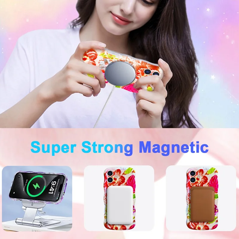 For iPhone 16 Plus Magnetic Case Wave Edge Glitter TPU Phone Back Cover - GWL10224