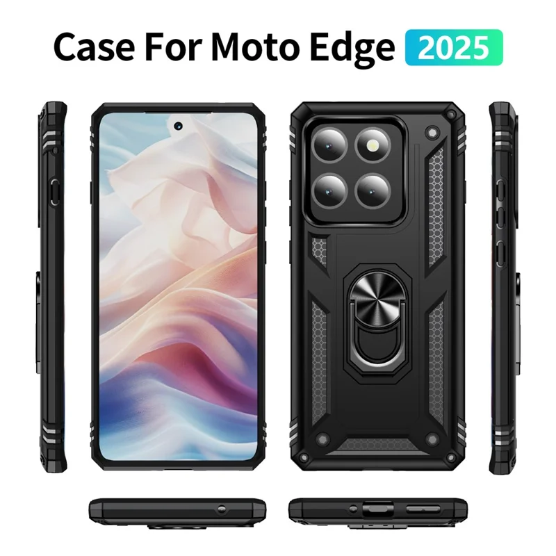 Для чехла Motorola Edge (2025) 5G ПК + ТПУ с подставкой - черный