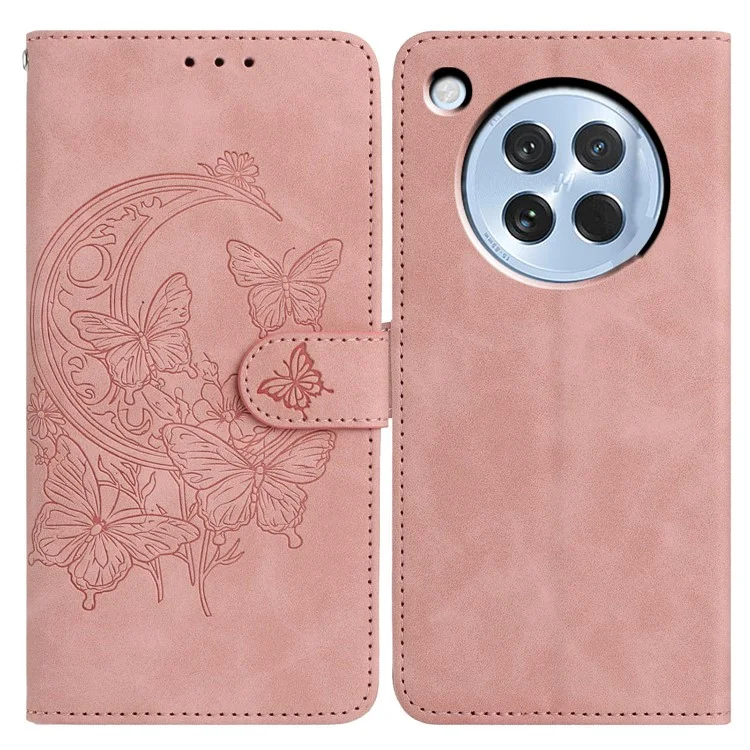 Capa para Oppo Find X8s 5G com Borboleta e Flor Impressa em Couro PU com Suporte para Carteira - Rosa Dourado
