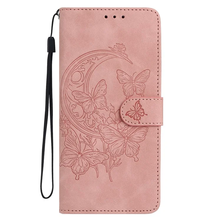 Capa para Oppo Find X8s 5G com Borboleta e Flor Impressa em Couro PU com Suporte para Carteira - Rosa Dourado