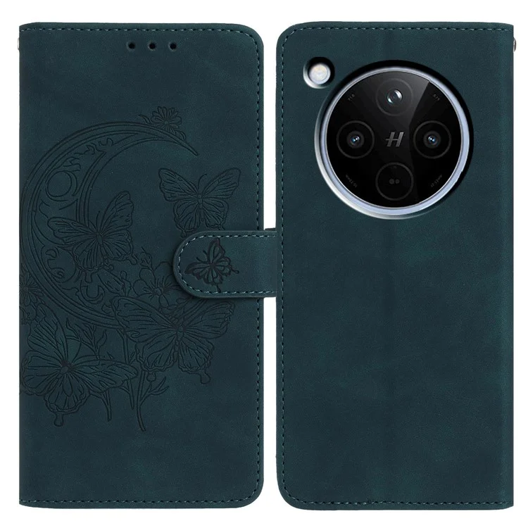 For Oppo Find X8s+ 5G  /  Find X8 5G Case Butterfly Flower Imprinted PU Leather Wallet Stand Phone Cover - Green