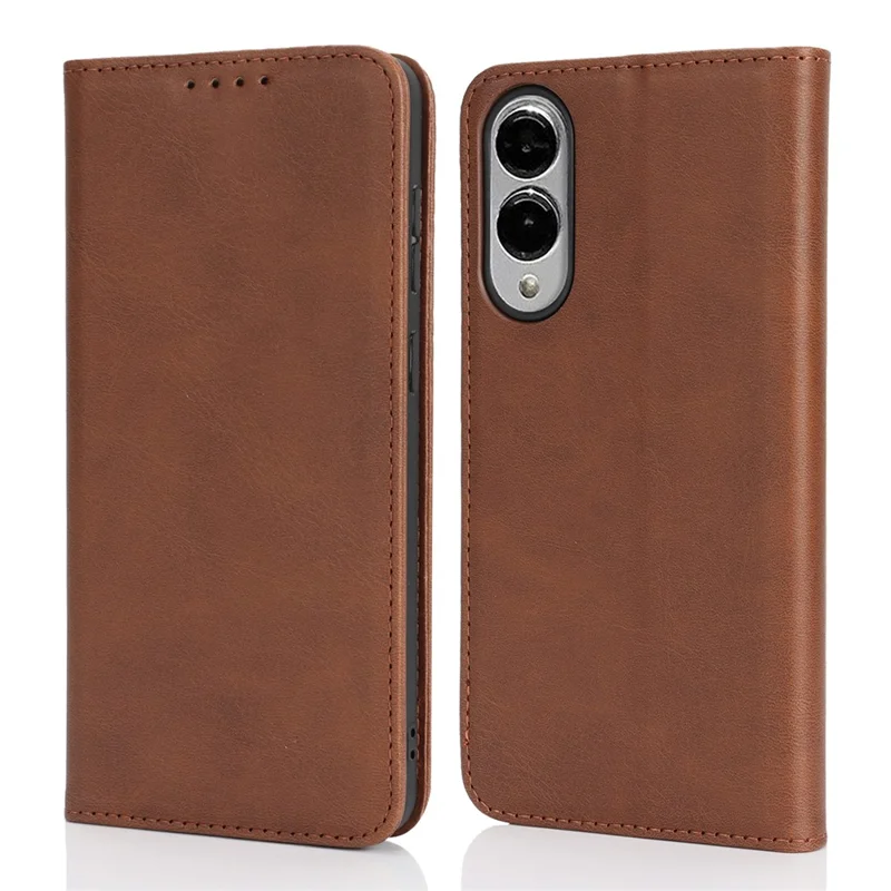 Per custodia Samsung Galaxy S25 Edge in pelle PU con texture vitello Chiusura magnetica Custodia smart phone - Marrone scuro