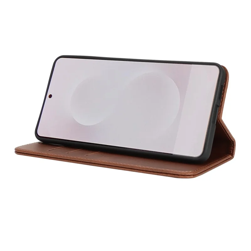 Per custodia Samsung Galaxy S25 Edge in pelle PU con texture vitello Chiusura magnetica Custodia smart phone - Marrone scuro