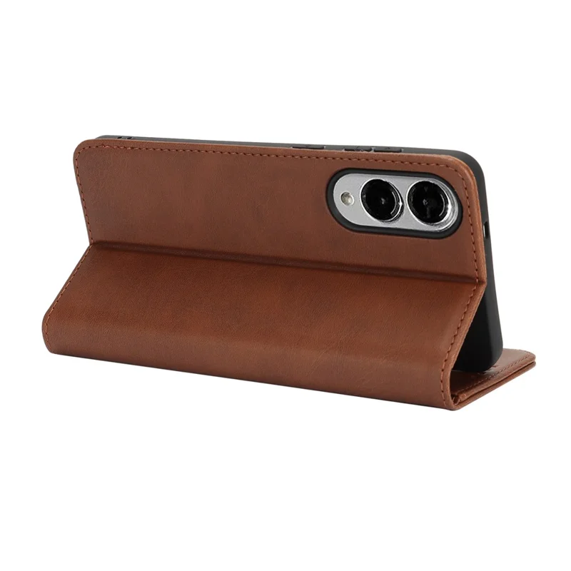Per custodia Samsung Galaxy S25 Edge in pelle PU con texture vitello Chiusura magnetica Custodia smart phone - Marrone scuro