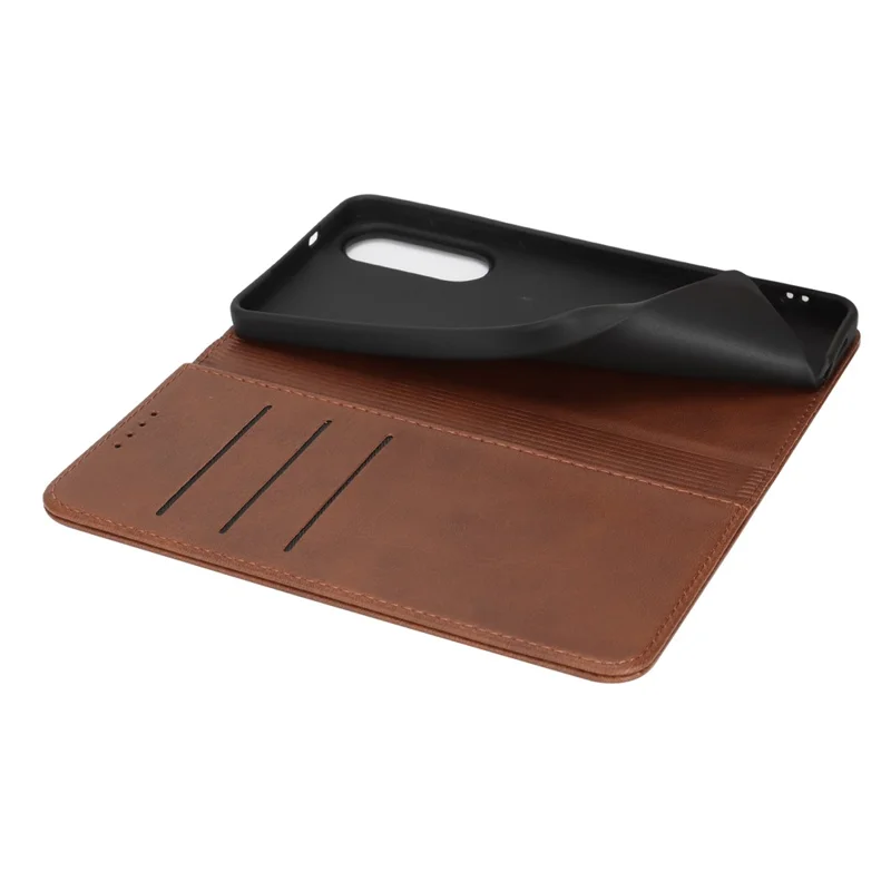 Per custodia Samsung Galaxy S25 Edge in pelle PU con texture vitello Chiusura magnetica Custodia smart phone - Marrone scuro