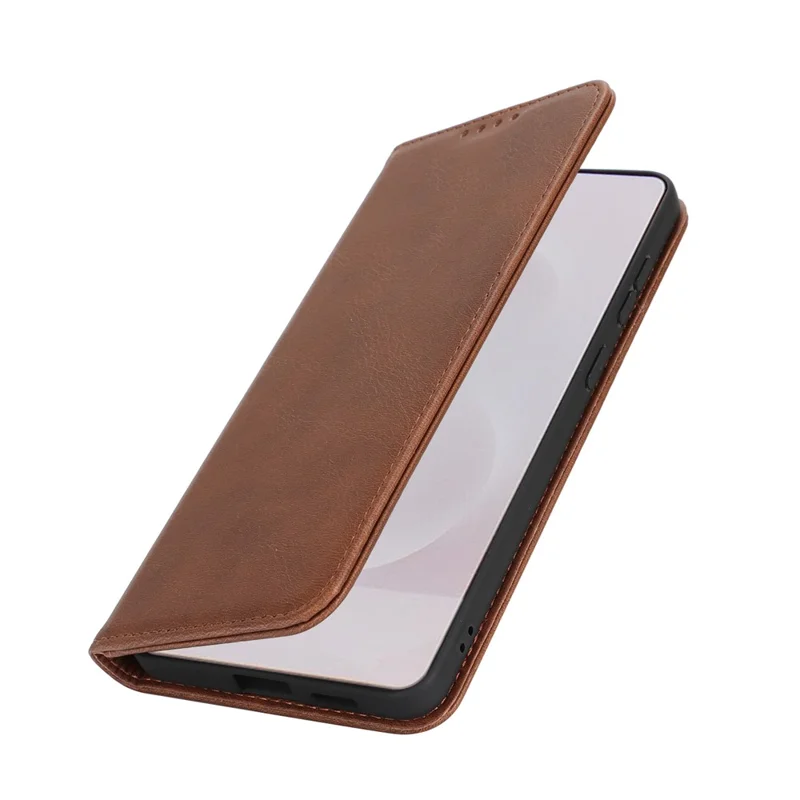 Per custodia Samsung Galaxy S25 Edge in pelle PU con texture vitello Chiusura magnetica Custodia smart phone - Marrone scuro