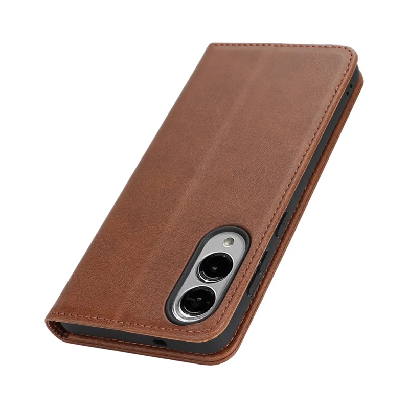 Per custodia Samsung Galaxy S25 Edge in pelle PU con texture vitello Chiusura magnetica Custodia smart phone - Marrone scuro