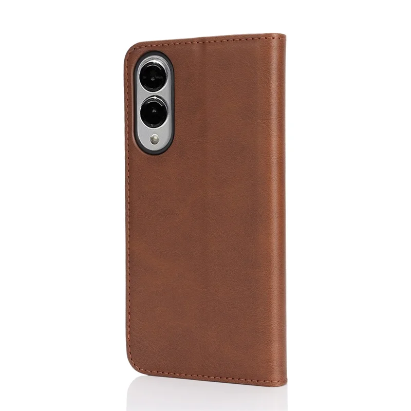 Per custodia Samsung Galaxy S25 Edge in pelle PU con texture vitello Chiusura magnetica Custodia smart phone - Marrone scuro