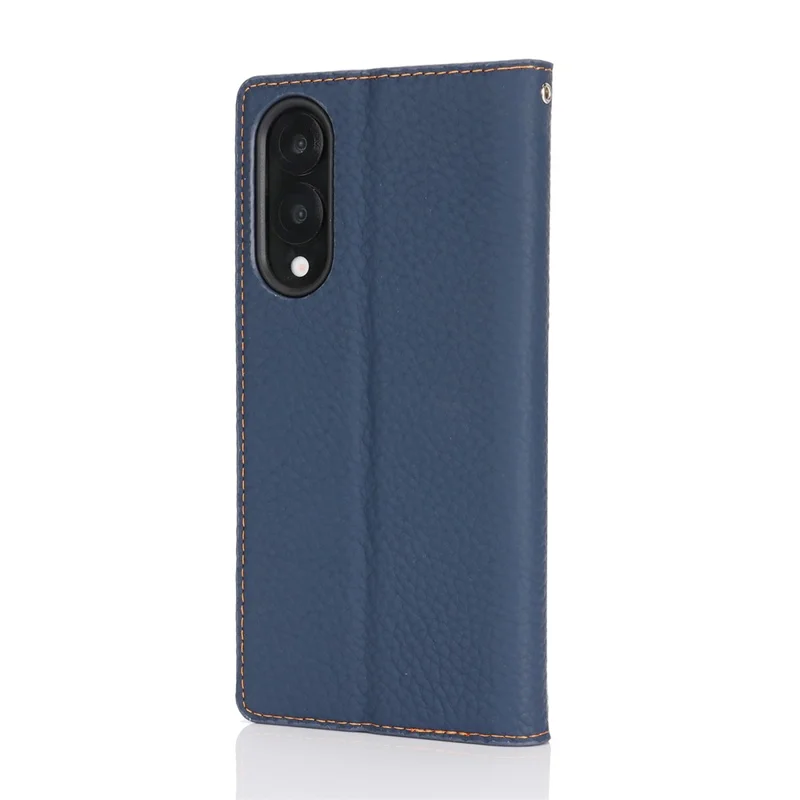 Für Samsung Galaxy S25 Edge Brieftasche Hülle Echtes Kuhlederbezug Handyhülle mit Litschitextur - Dunkelblau