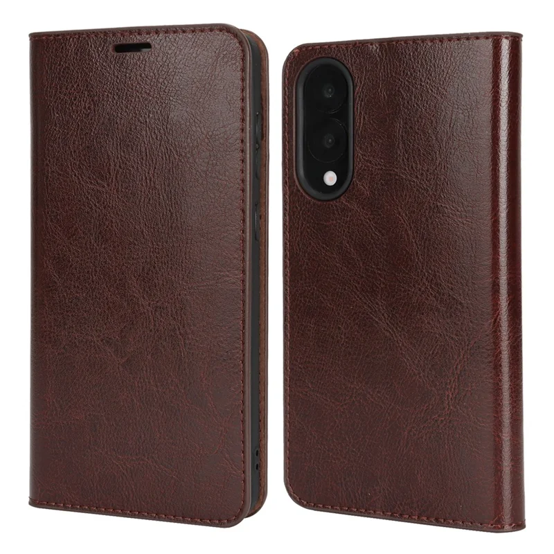 For Samsung Galaxy S25 Edge Case Crazy Horse Texture Split Leather Wallet Phone Cover - Dark Brown