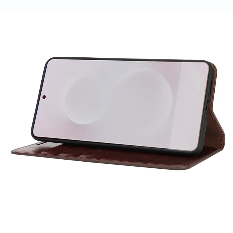 For Samsung Galaxy S25 Edge Case Crazy Horse Texture Split Leather Wallet Phone Cover - Dark Brown