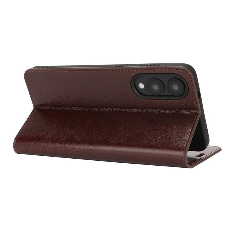 For Samsung Galaxy S25 Edge Case Crazy Horse Texture Split Leather Wallet Phone Cover - Dark Brown