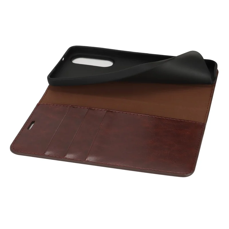 For Samsung Galaxy S25 Edge Case Crazy Horse Texture Split Leather Wallet Phone Cover - Dark Brown