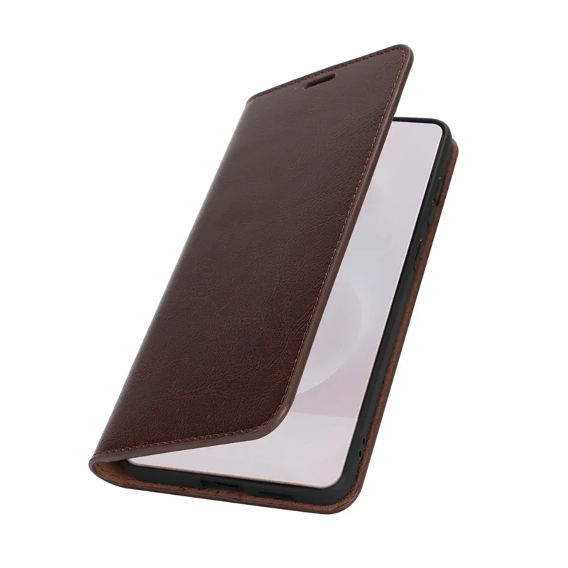For Samsung Galaxy S25 Edge Case Crazy Horse Texture Split Leather Wallet Phone Cover - Dark Brown