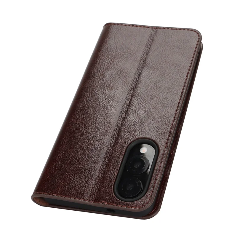 For Samsung Galaxy S25 Edge Case Crazy Horse Texture Split Leather Wallet Phone Cover - Dark Brown