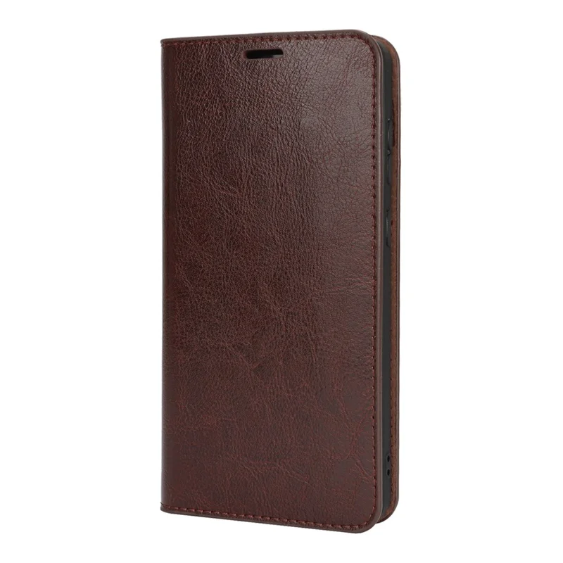 For Samsung Galaxy S25 Edge Case Crazy Horse Texture Split Leather Wallet Phone Cover - Dark Brown