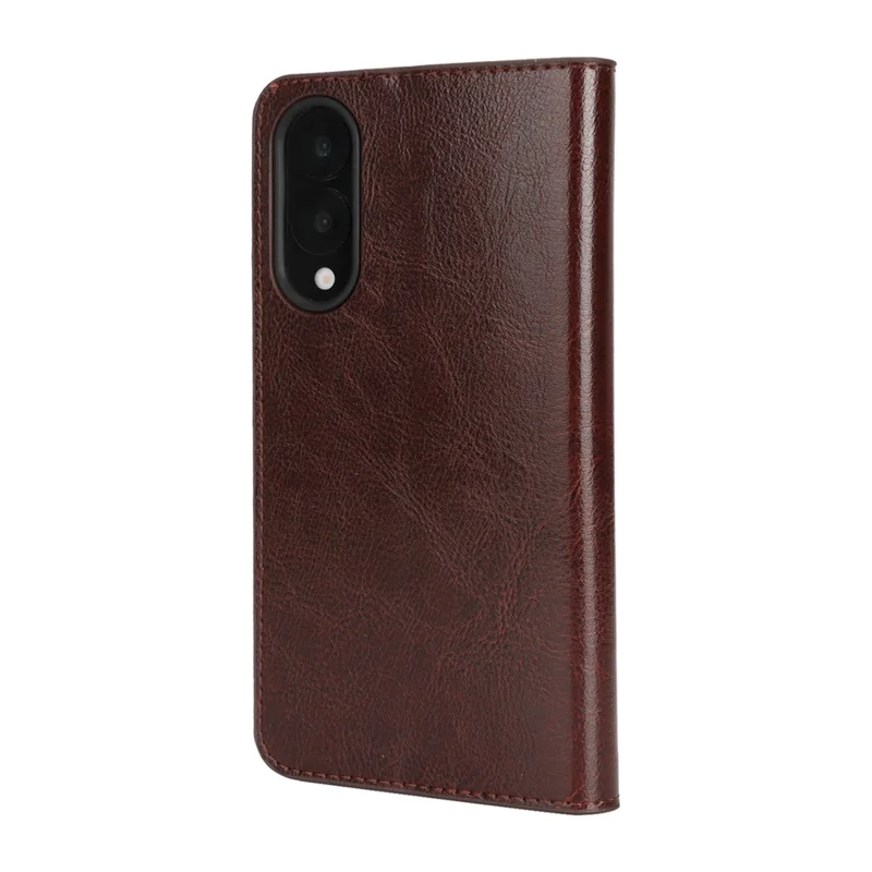 For Samsung Galaxy S25 Edge Case Crazy Horse Texture Split Leather Wallet Phone Cover - Dark Brown