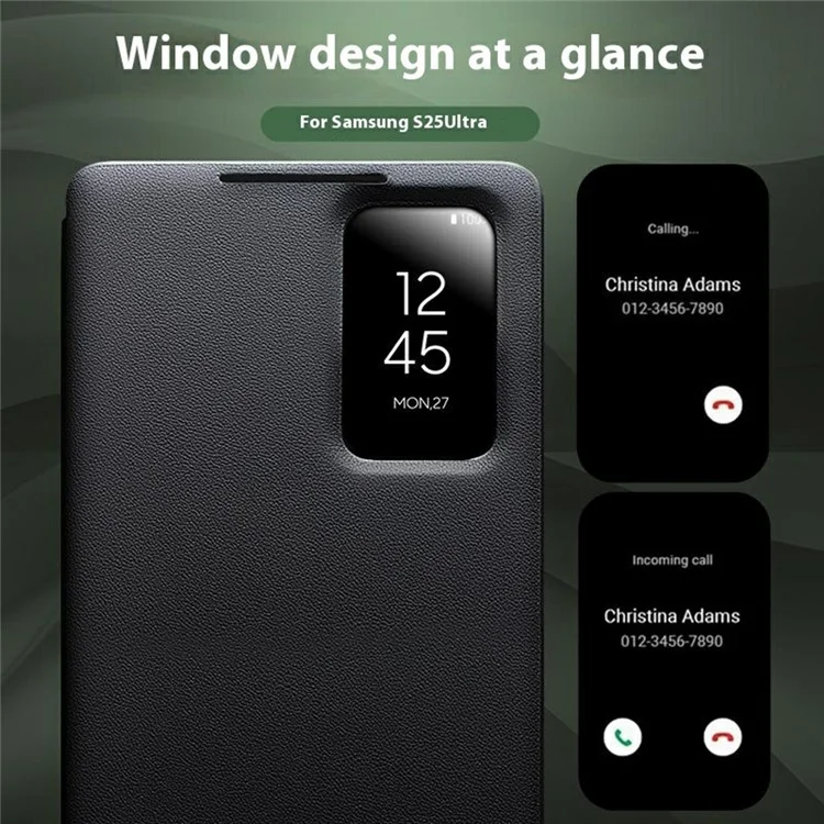 QIALINO For Samsung Galaxy S25 Ultra Case View Window Genuine Cow Leather Flip Phone Cover - Black