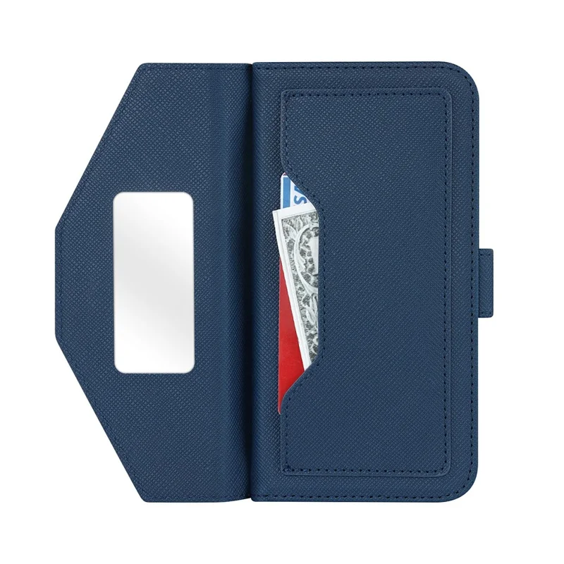 For iPhone 16 Pro Max Stand Case Cross Texture PU Leather Wallet Phone Cover with Shoulder Strap / Makeup Mirror - Blue