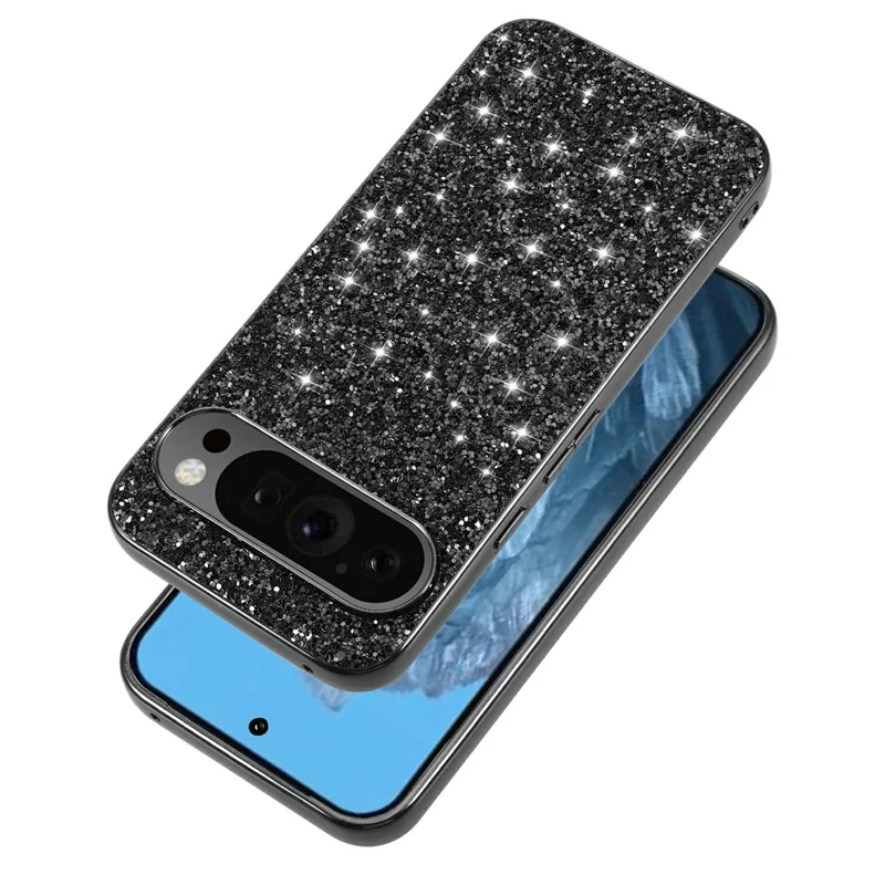For Google Pixel 10 Pro XL Case TPU + PC Sparkling Glitter Phone Back Cover - Black