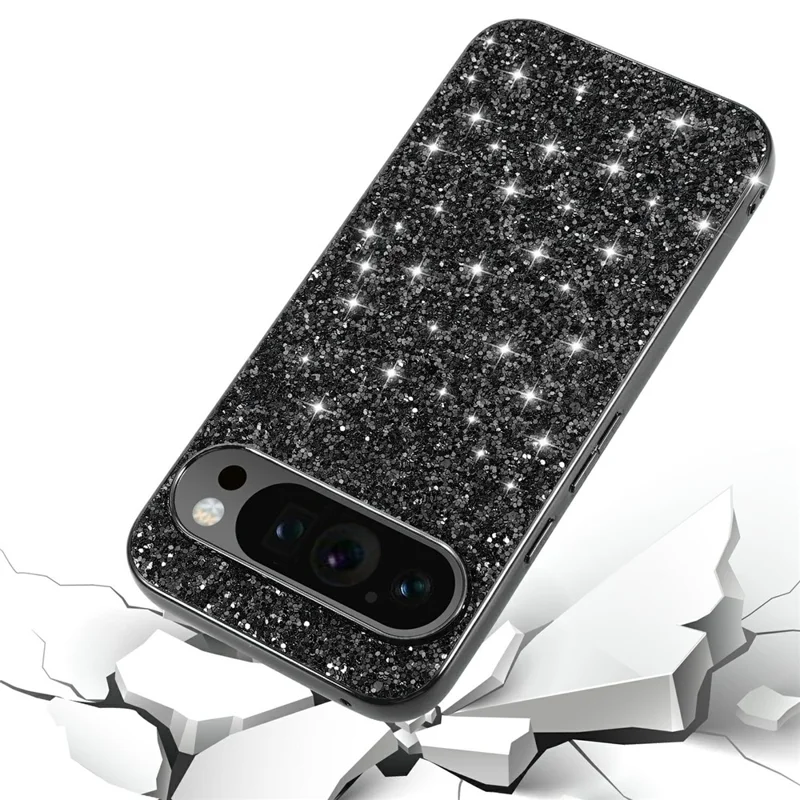 For Google Pixel 10 Pro XL Case TPU + PC Sparkling Glitter Phone Back Cover - Black