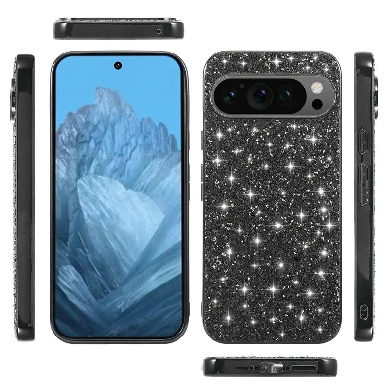 For Google Pixel 10 Pro XL Case TPU + PC Sparkling Glitter Phone Back Cover - Black