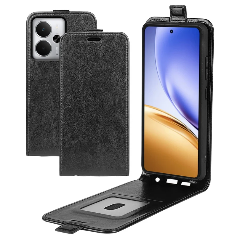 For Realme 14 5G Case with Card Slots Vertical Flip Leather Phone Cover - Black