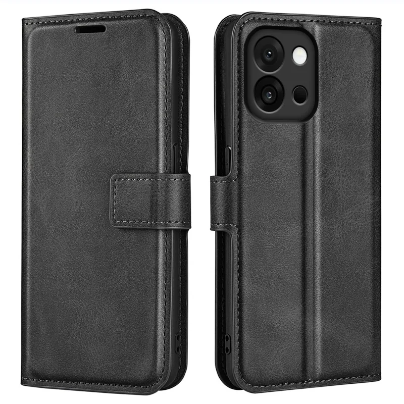 For OnePlus 13T 5G Stand Case Anti-Scratch Calf Texture Leather Phone Cover - Black