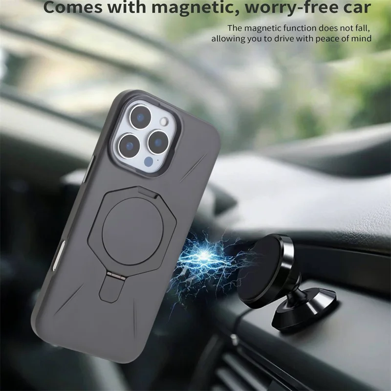 Pour iPhone 16 Pro Étui Magnétique TPU + PC avec Support - Gris