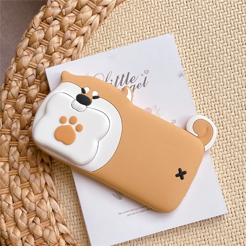 For iPhone 15 Silicone Case Dog Eating Bone Design Lens Cover Kickstand Phone Cover