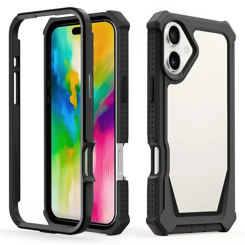 For iPhone 16 Plus Case Detachable 2 in 1 TPU + PC Shockproof Phone Back Cover - Black