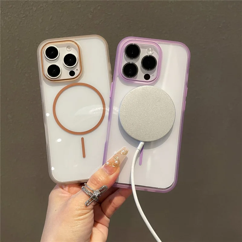 For iPhone 16 Pro Magnetic Case TPU + PC Clear Phone Back Cover - Purple