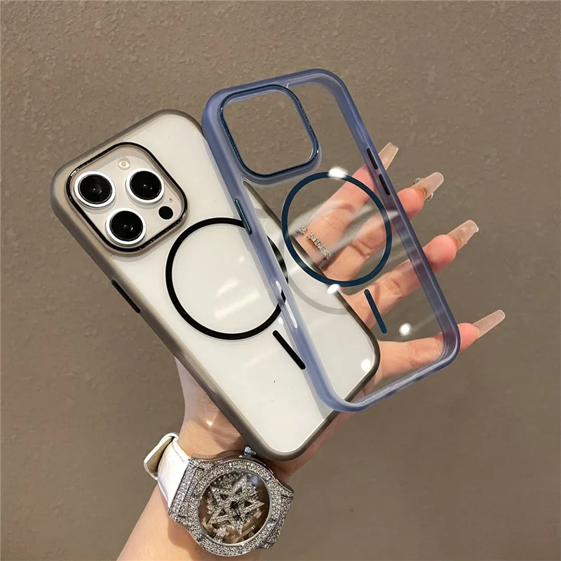 For iPhone 16 Pro Magnetic Case TPU + PC Clear Phone Back Cover - Purple