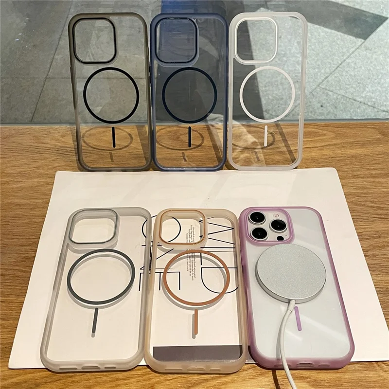 For iPhone 16 Pro Magnetic Case TPU + PC Clear Phone Back Cover - Purple