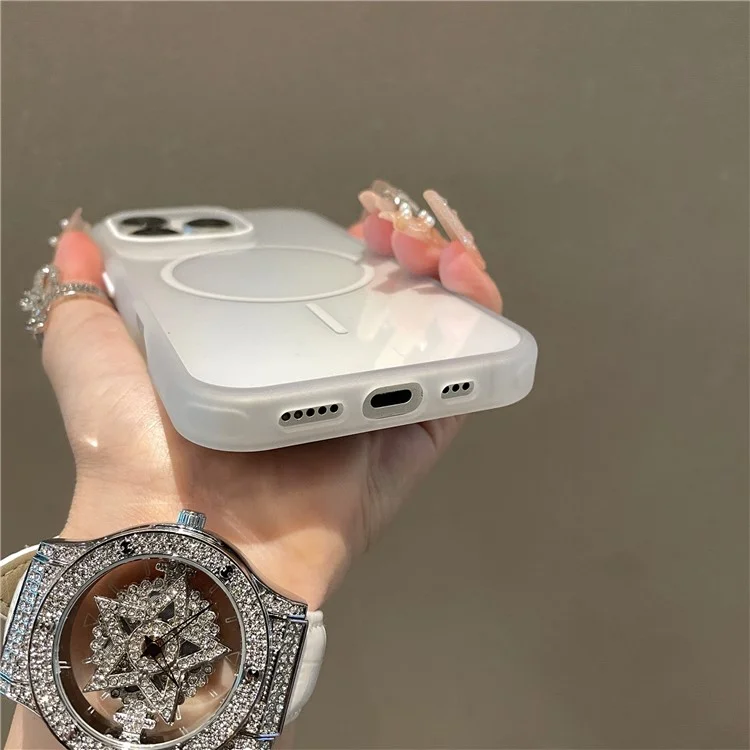 Für iPhone 16 Pro Max Magnetische Hülle TPU + PC Transparente Handyrückseite - Lila