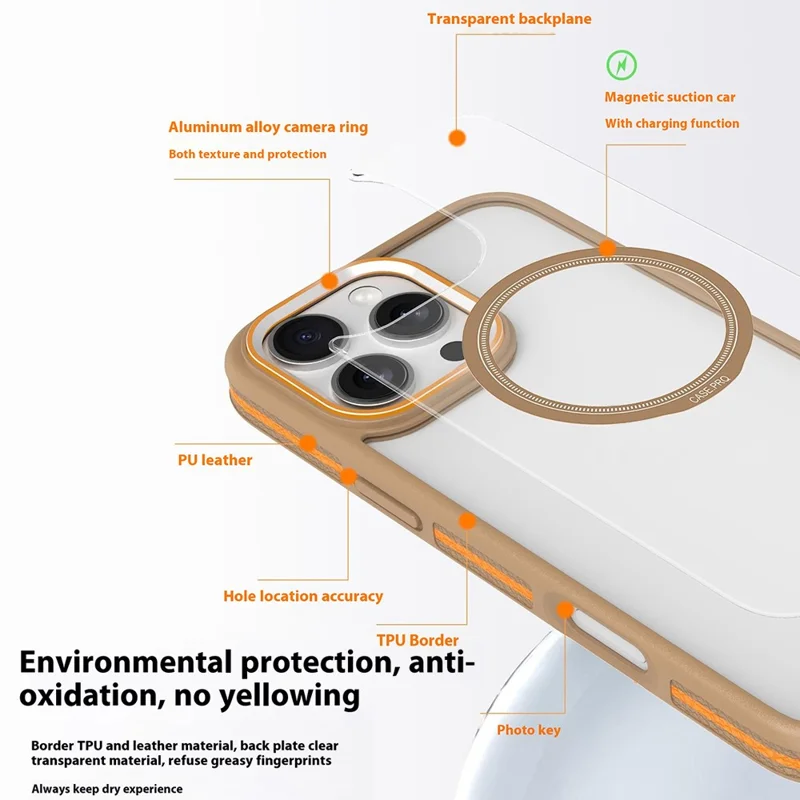 For iPhone 16 Pro Max Magnetic Case Shockproof TPU + PC Clear Back Phone Cover - Yellow