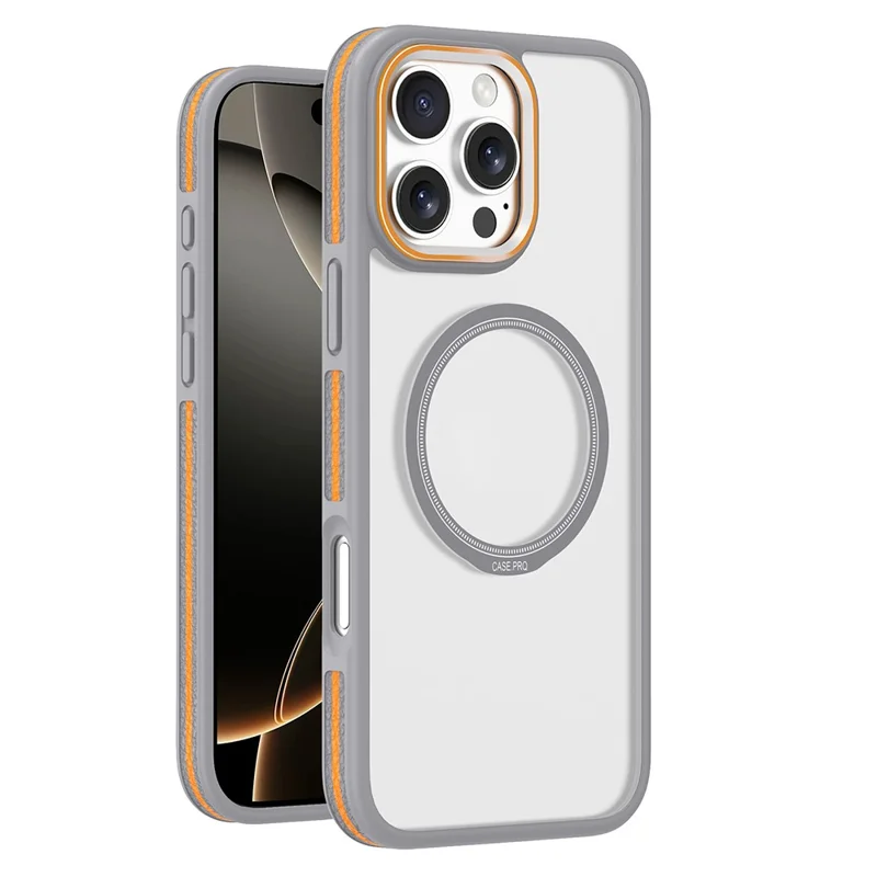 For iPhone 16 Pro Max Magnetic Case Shockproof TPU + PC Clear Back Phone Cover - Grey