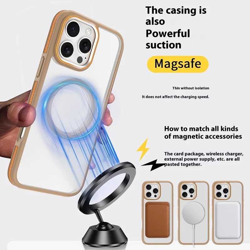 For iPhone 16 Pro Max Magnetic Case Shockproof TPU + PC Clear Back Phone Cover - Grey