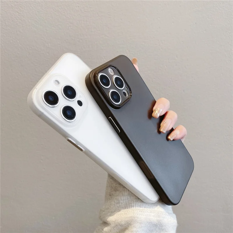 For iPhone 16 Pro Max Case Slim Soft TPU Phone Back Cover with Metal Buttons - Grey