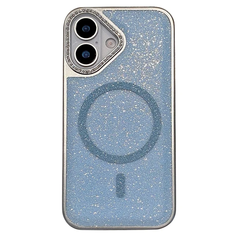 For iPhone 16 Magnetic Case Glitter Design TPU + PC Phone Back Cover - Blue