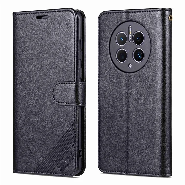 Caixa da Carteira AZNS Flip Para Huawei Mate 50 Pro 4G, Proteção Full Couather PU Capinha de Telefone Anti-arranhão de Couro PU Com Suporte - Preto