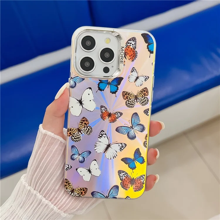 Чехол для iPhone 16 Pro с лазерным TPU+PC покрытием с электрофоретическим узором бабочки - AB1