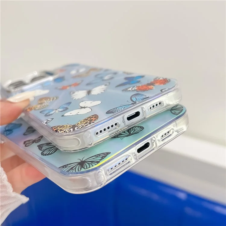 Чехол для iPhone 16 Pro с лазерным TPU+PC покрытием с электрофоретическим узором бабочки - AB1