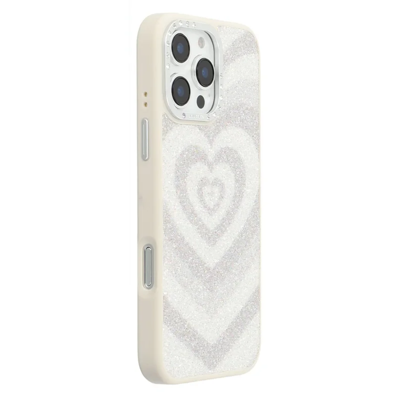 JAUCASE Magnetische Handyhülle für iPhone 16 Pro mit Herzmuster aus PU + TPU + PC - Weiß